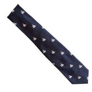 EUC Vintage John Wanamaker 1970’s Navy Blue Sailboat Patterned Tie 3”